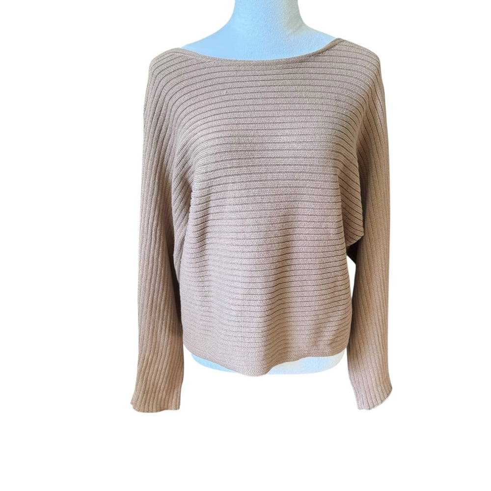 Reformation Light Brown Ribbed Scoop Neck Sweater